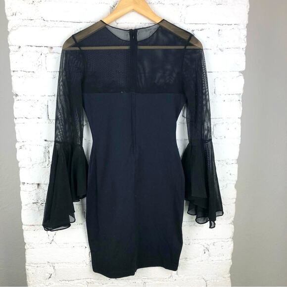 Vintage Sheer Bell Sleeve Body-con Lace Sequin Party Dress - Picture 2 of 6